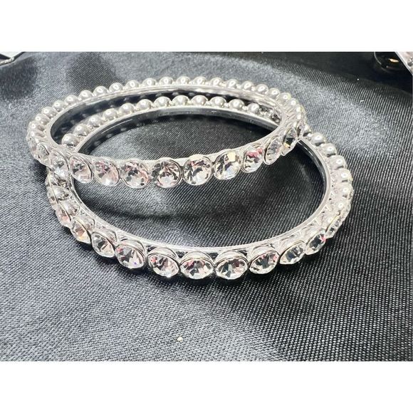 Set of 2 crystal rhinestone silver tone bangle bracelets - Picture 3 of 3